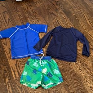 Boden boys bathing suit and two rash guards